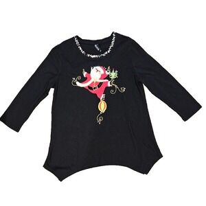 Berek Sz M Knit Top Sweater Shirt Christmas Beaded Santa Sequins Jeweled Black